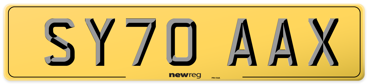SY70 AAX Rear Number Plate