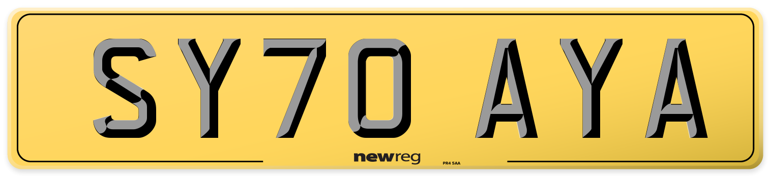 SY70 AYA Rear Number Plate