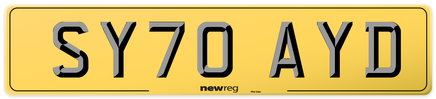 SY70 AYD Rear Number Plate