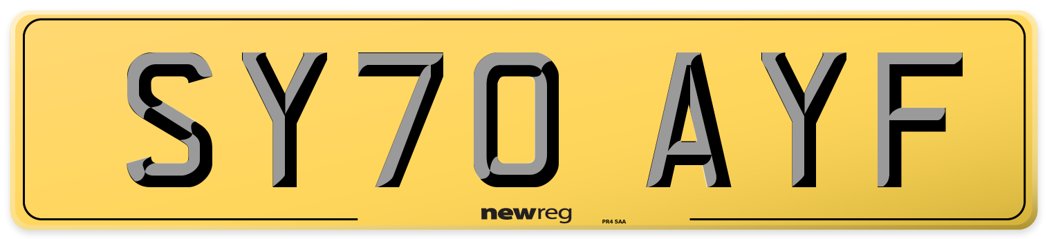 SY70 AYF Rear Number Plate