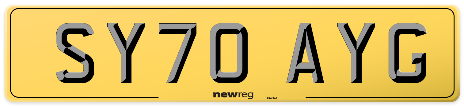 SY70 AYG Rear Number Plate