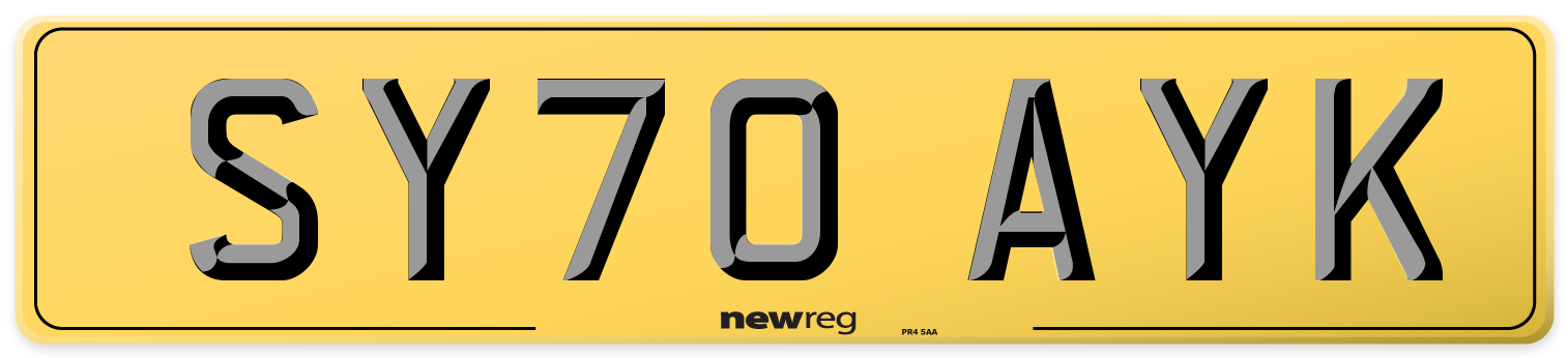 SY70 AYK Rear Number Plate
