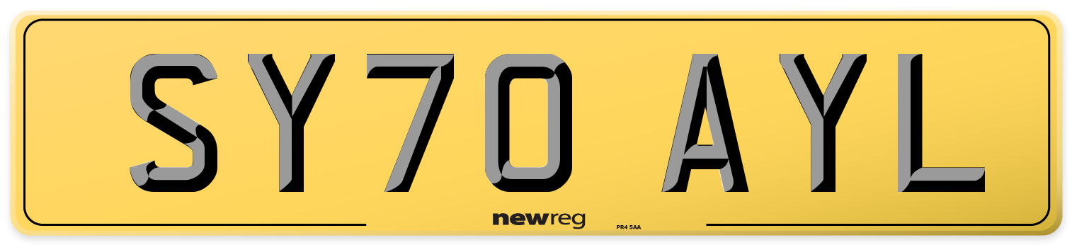 SY70 AYL Rear Number Plate
