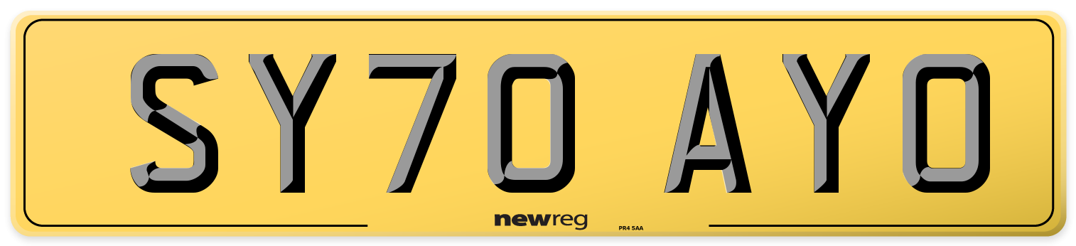 SY70 AYO Rear Number Plate