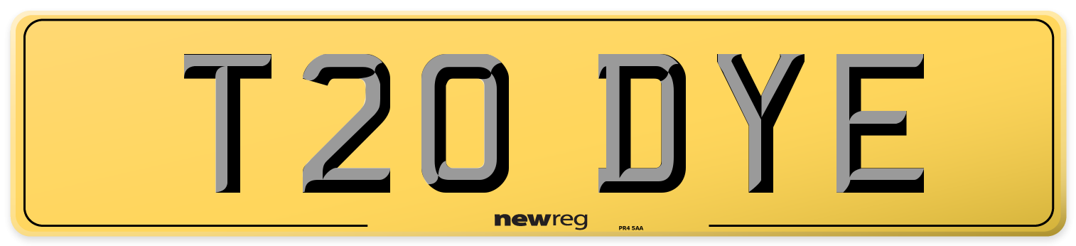 T20 DYE Rear Number Plate