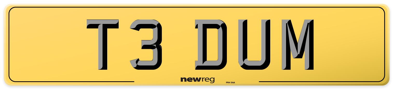 T3 DUM Rear Number Plate