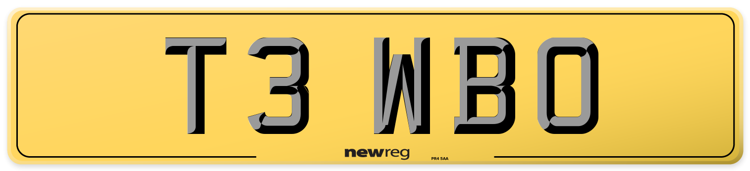 T3 WBO Rear Number Plate