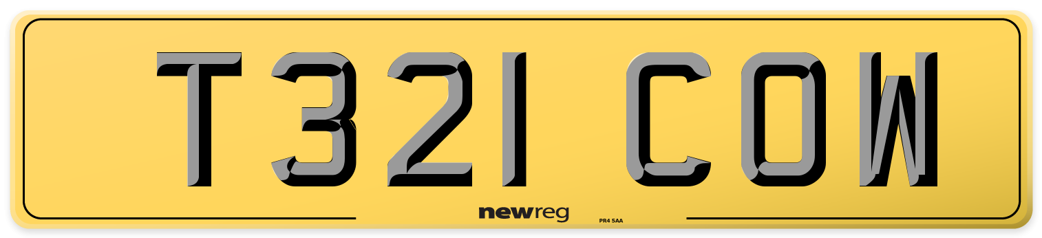 T321 COW Rear Number Plate