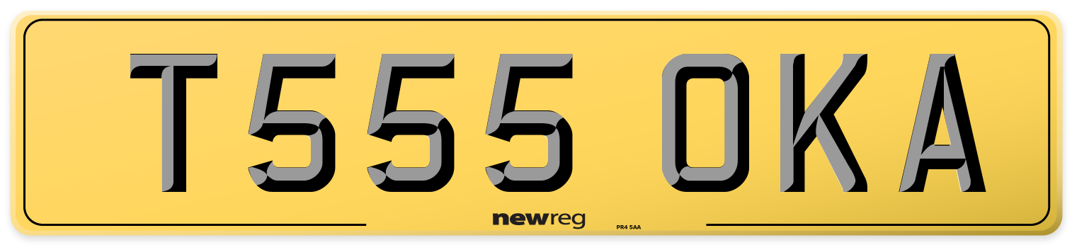 T555 OKA Rear Number Plate