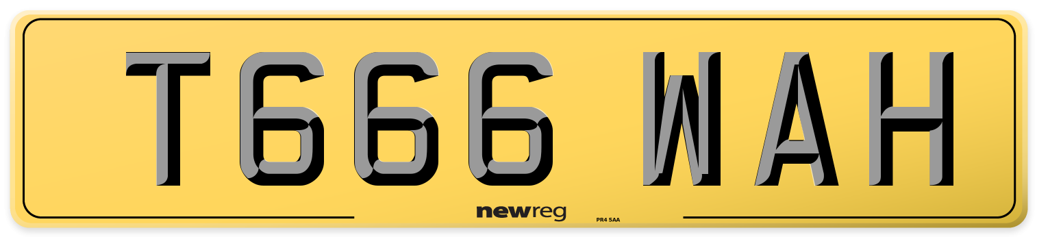 T666 WAH Rear Number Plate
