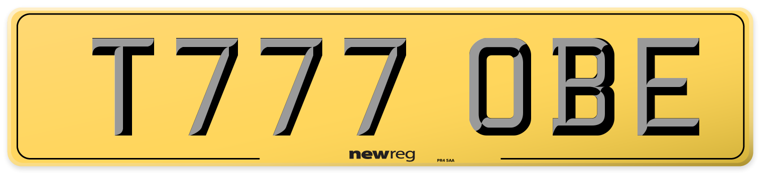 T777 OBE Rear Number Plate