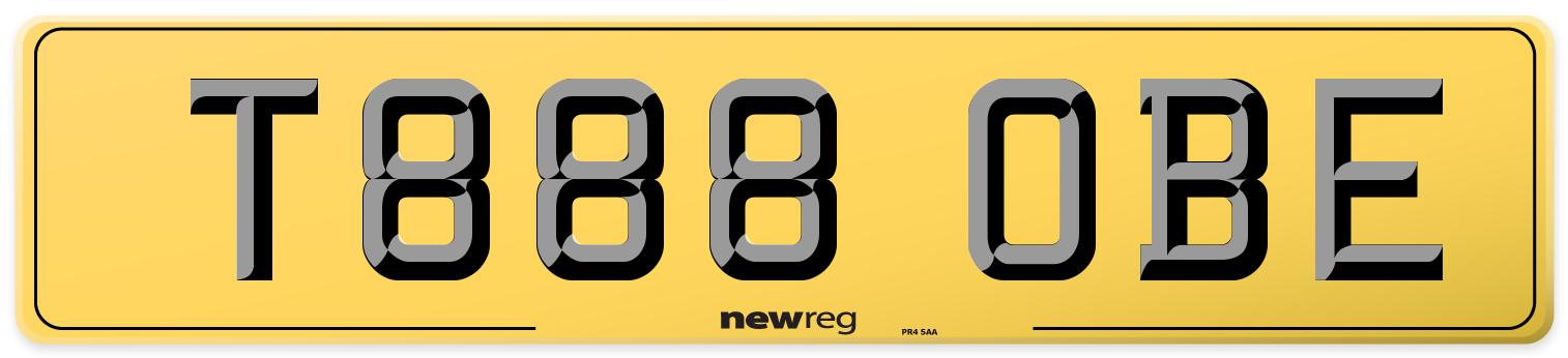 T888 OBE Rear Number Plate