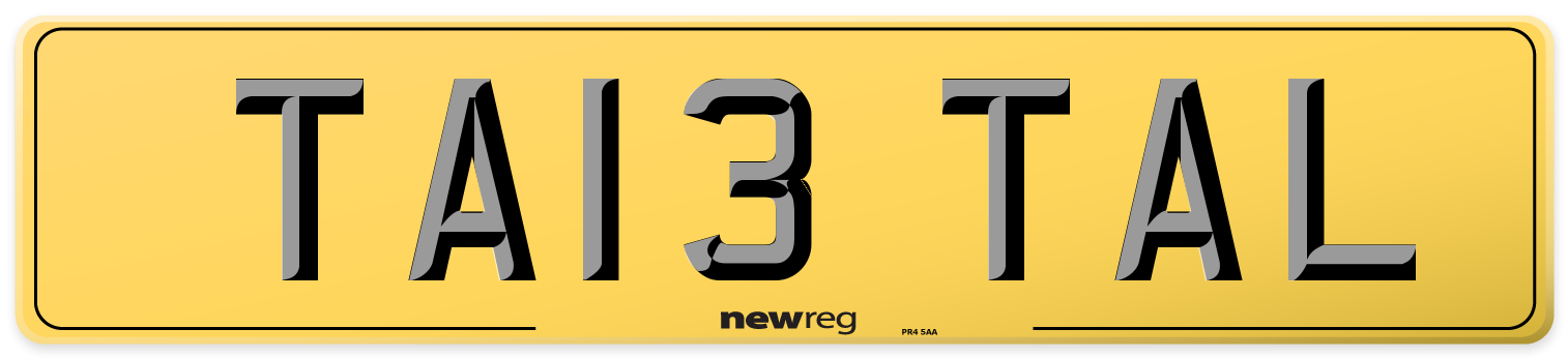 TA13 TAL Rear Number Plate