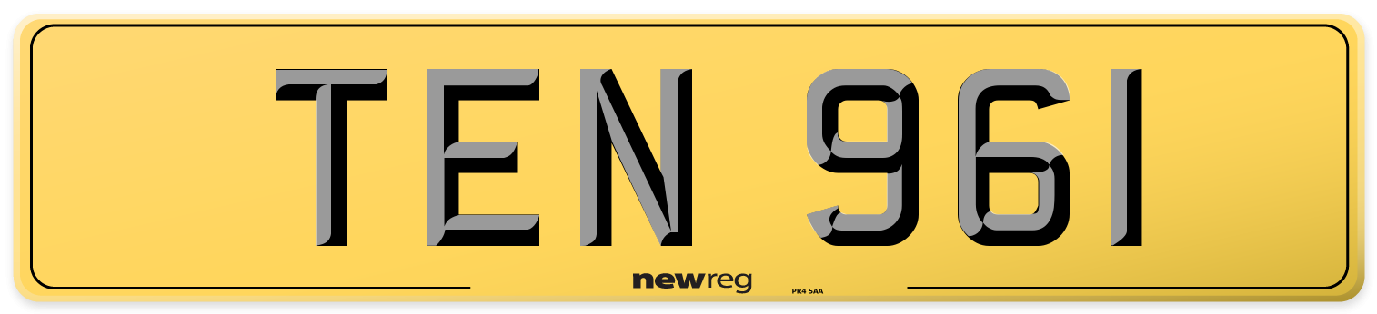 TEN 961 Rear Number Plate