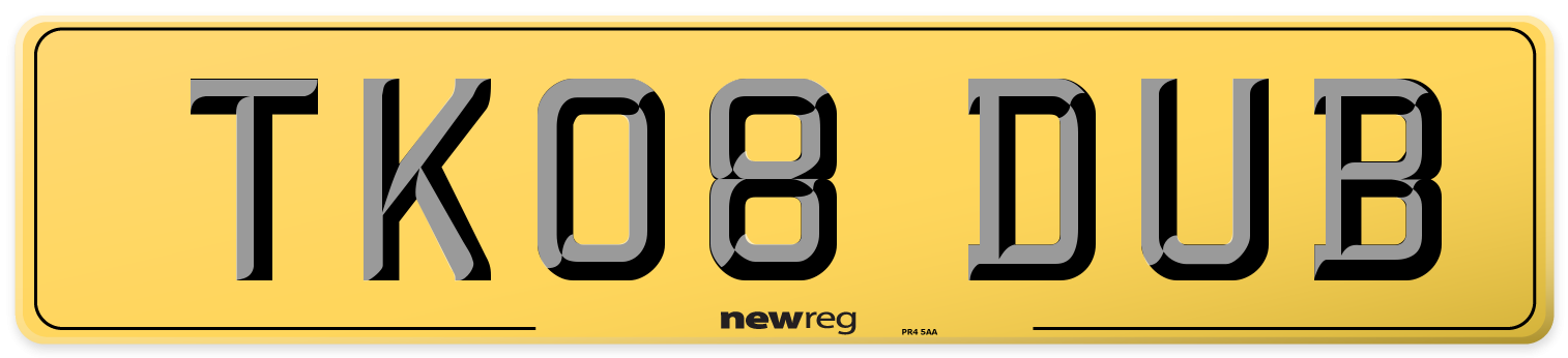 TK08 DUB Rear Number Plate