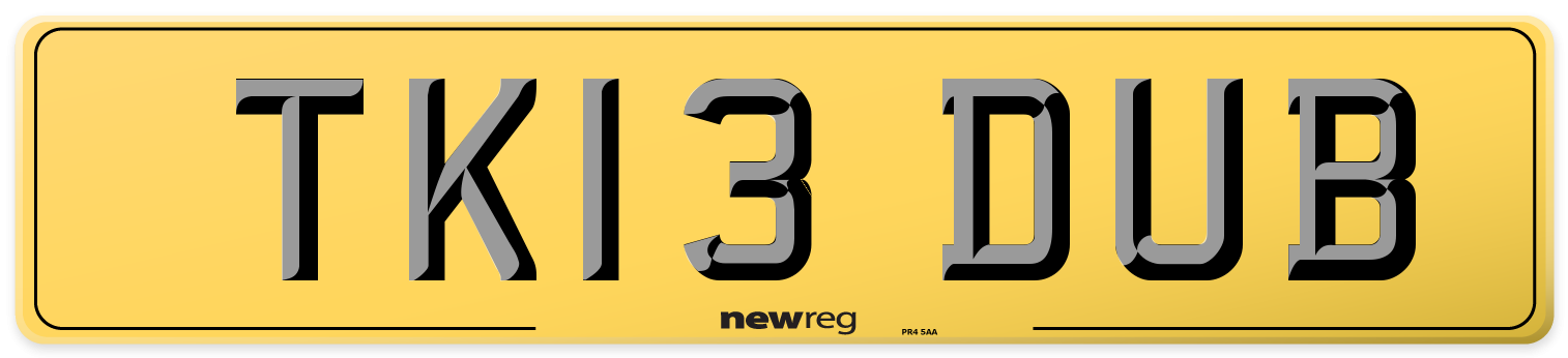 TK13 DUB Rear Number Plate