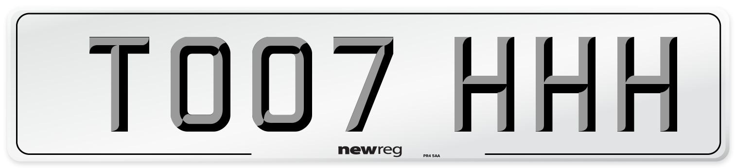 TO07 HHH Front Number Plate