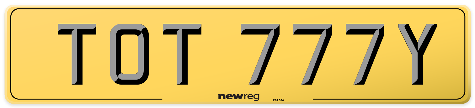 TOT 777Y Rear Number Plate