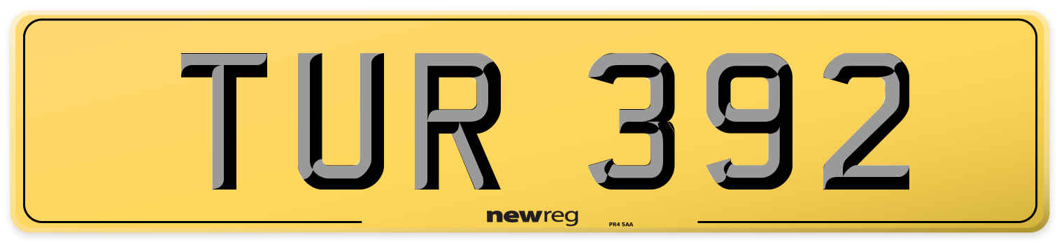 TUR 392 Rear Number Plate
