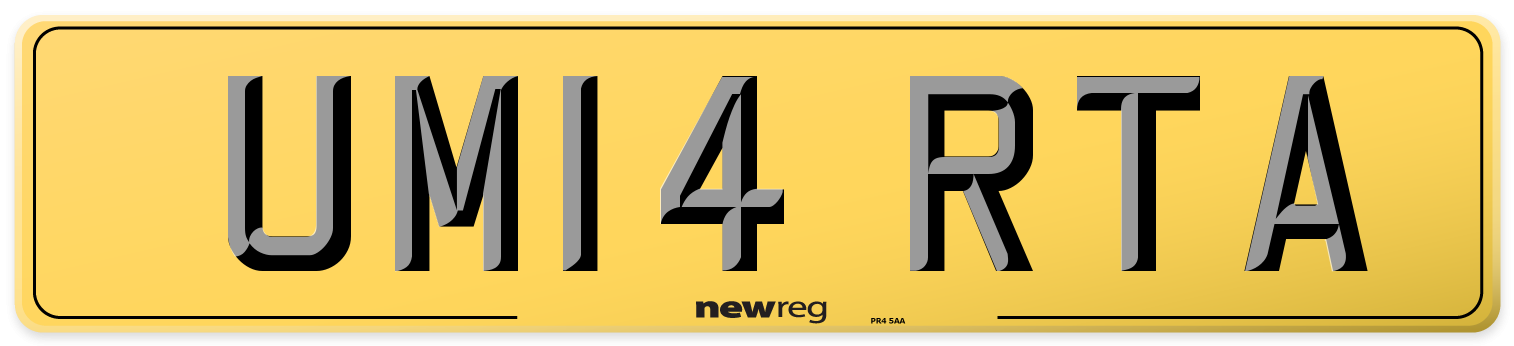 UM14 RTA Rear Number Plate
