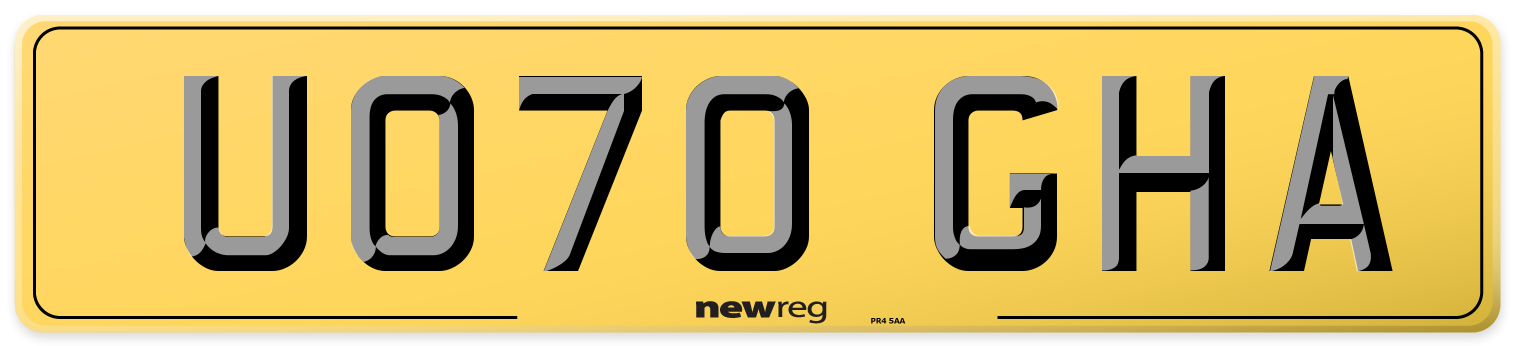 UO70 GHA Rear Number Plate