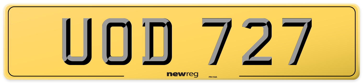 UOD 727 Rear Number Plate