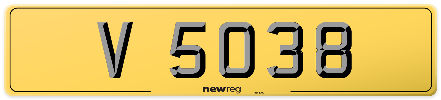 V 5038 Rear Number Plate