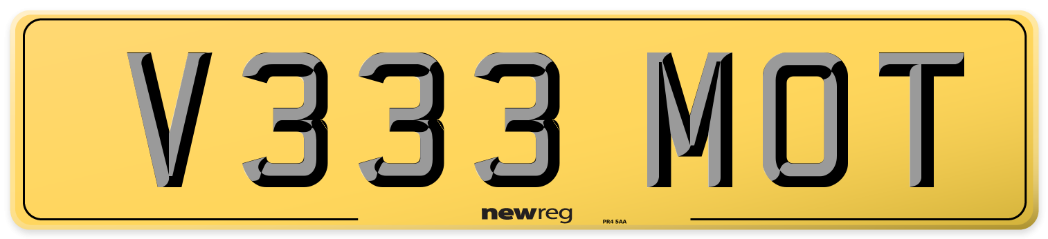 V333 MOT Rear Number Plate