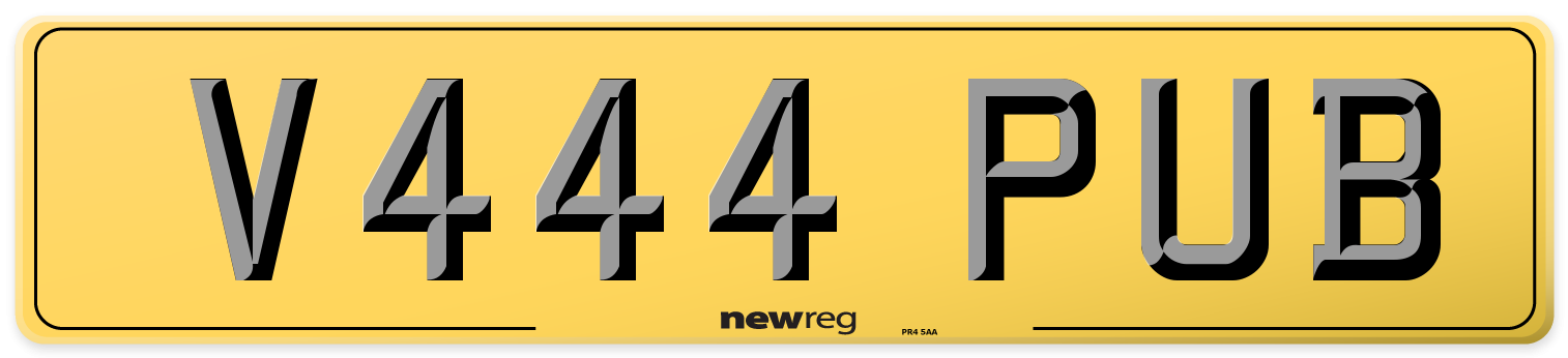 V444 PUB Rear Number Plate