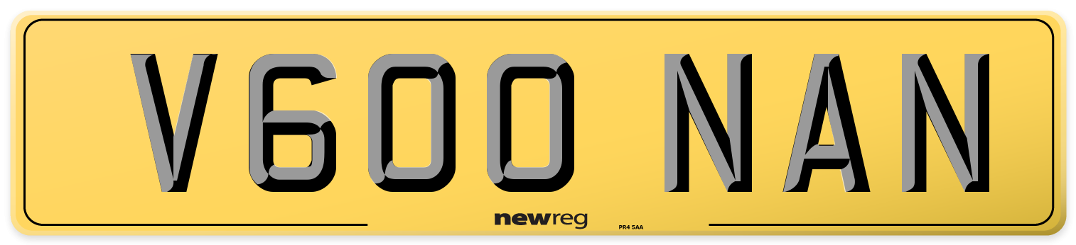 V600 NAN Rear Number Plate