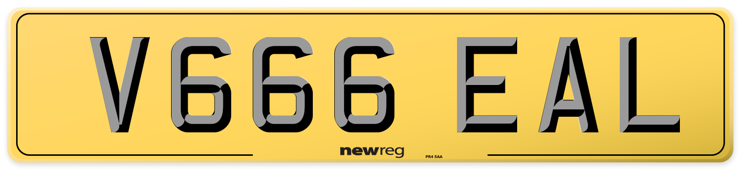 V666 EAL Rear Number Plate