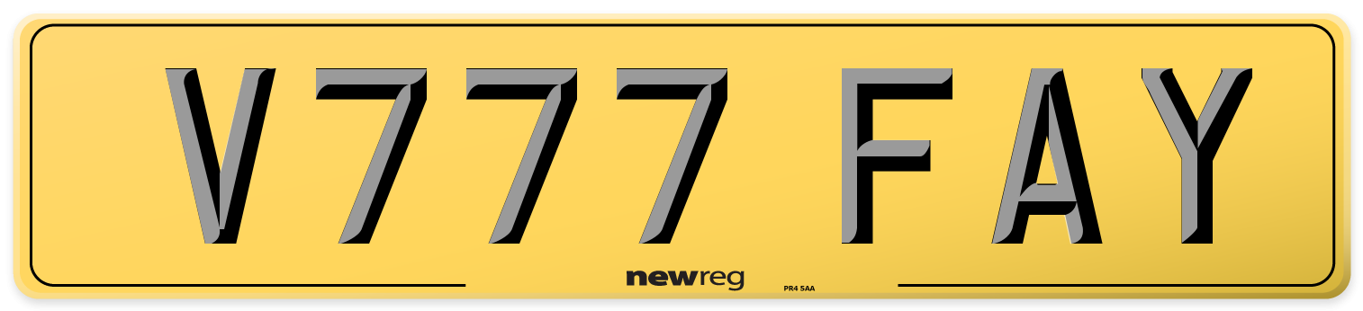V777 FAY Rear Number Plate