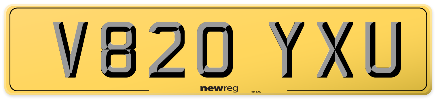 V820 YXU Rear Number Plate