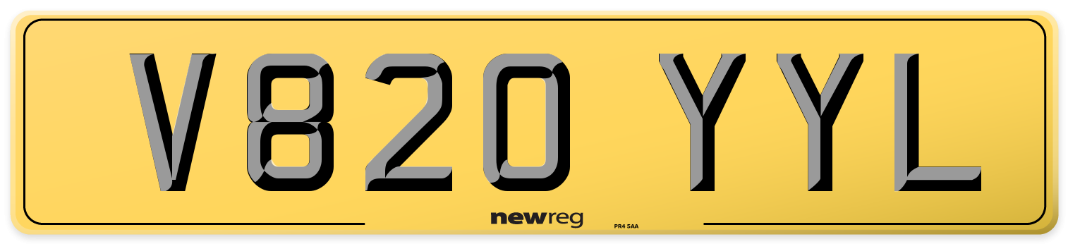V820 YYL Rear Number Plate