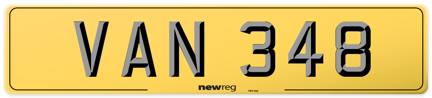 VAN 348 Rear Number Plate
