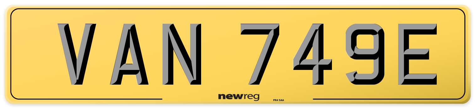 VAN 749E Rear Number Plate