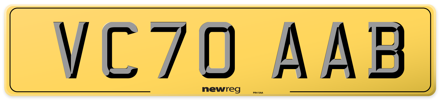 VC70 AAB Rear Number Plate