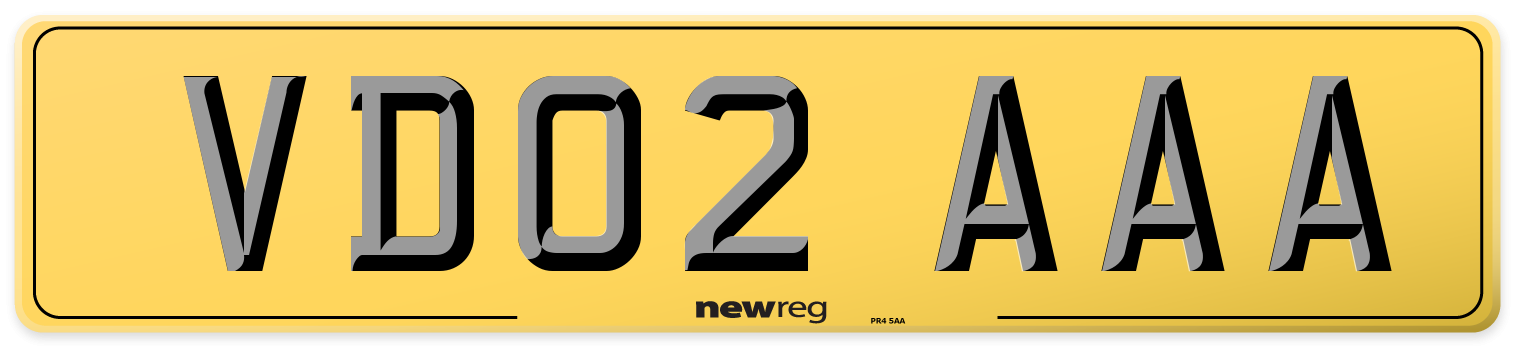 VD02 AAA Rear Number Plate