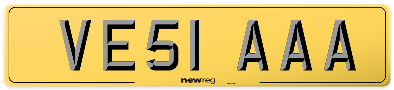 VE51 AAA Rear Number Plate