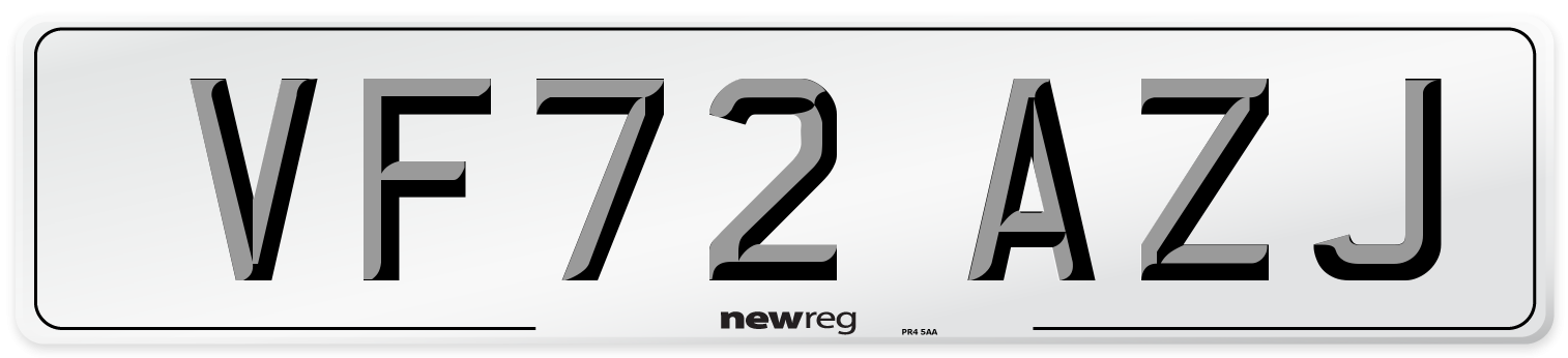VF72 AZJ Front Number Plate