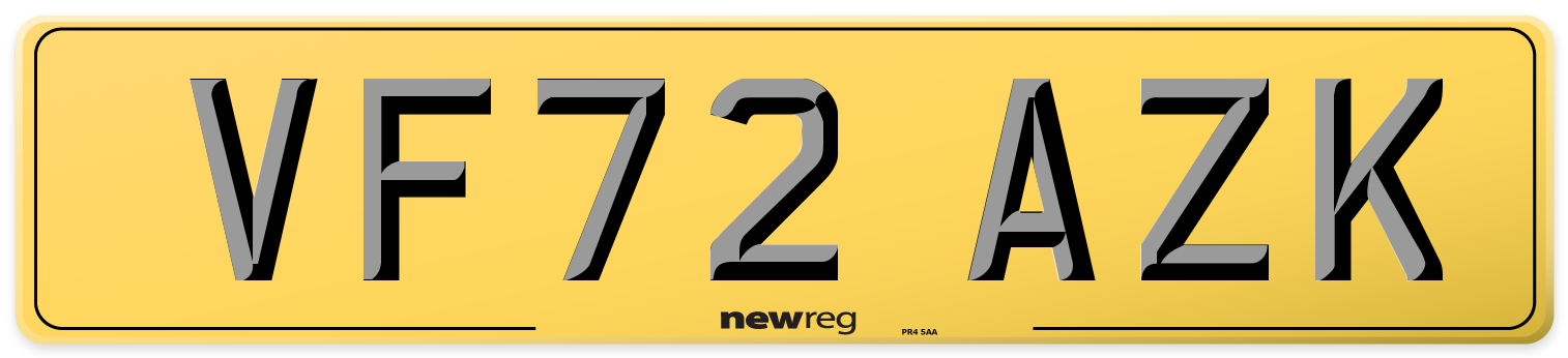 VF72 AZK Rear Number Plate