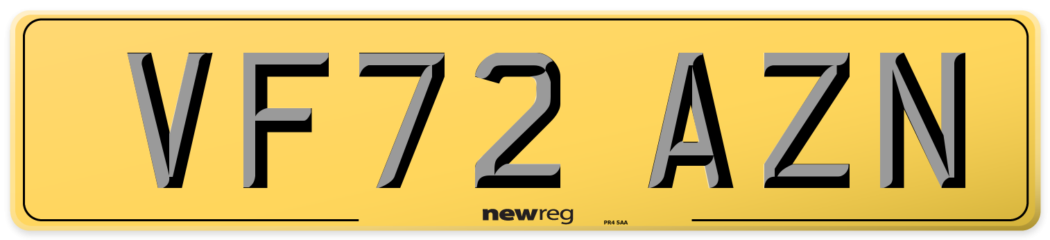 VF72 AZN Rear Number Plate