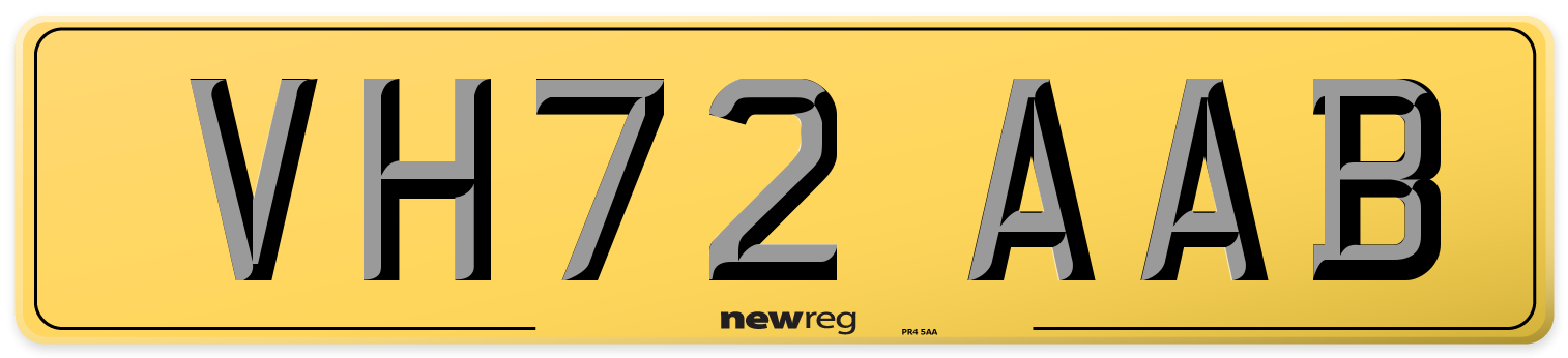VH72 AAB Rear Number Plate