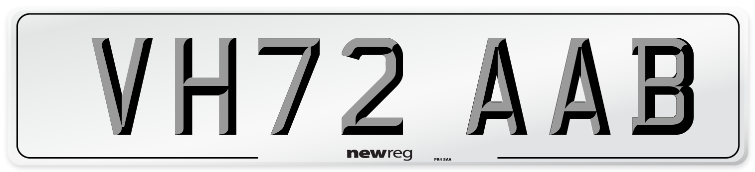 VH72 AAB Front Number Plate
