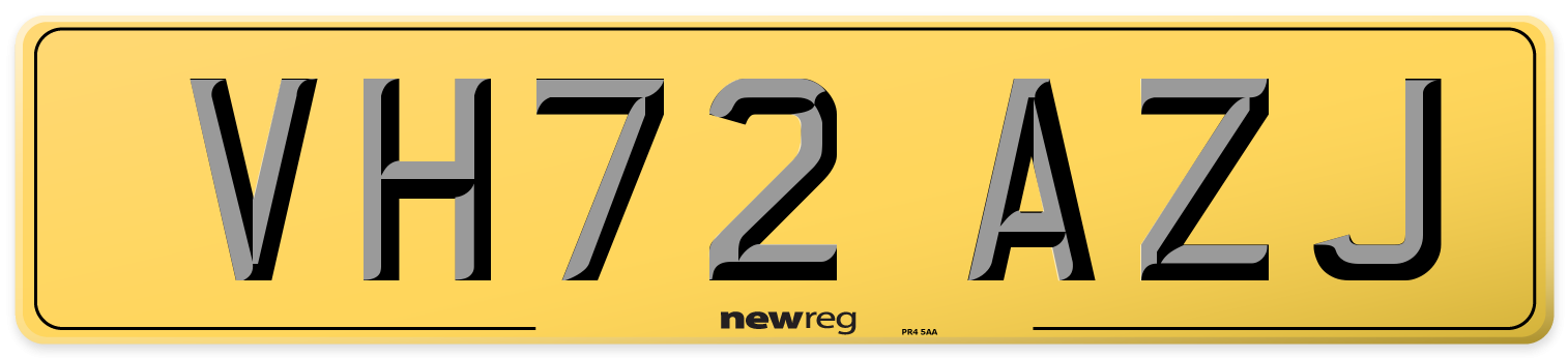 VH72 AZJ Rear Number Plate