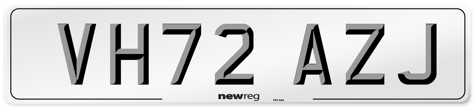 VH72 AZJ Front Number Plate