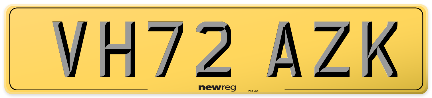 VH72 AZK Rear Number Plate