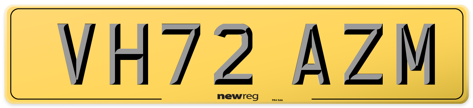VH72 AZM Rear Number Plate