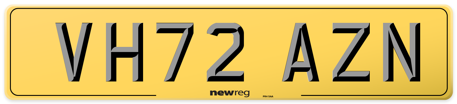 VH72 AZN Rear Number Plate
