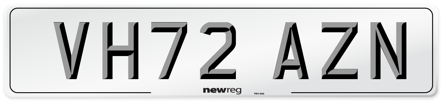 VH72 AZN Front Number Plate